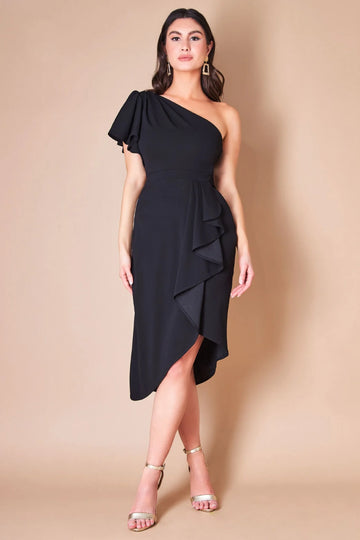 Waterfall Sleeve Wrap Midi Dress Goddiva